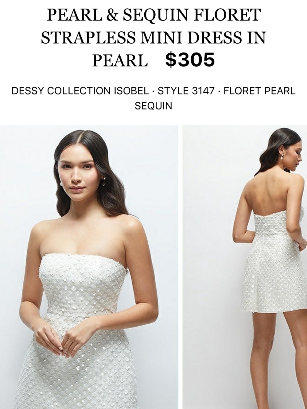 Dessy Collection Pearl Strapless Mini Dress with Sequin Florets